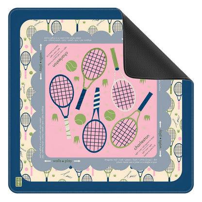 Tennis Mahjong Mat, 32x32 Non-Slip Rubber Playing Surface, Tennis Racket Design