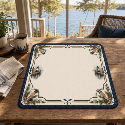Lakeside Cabin Mahjong Mat, Personalized Rustic Log Cabin Non-Slip Table Cover