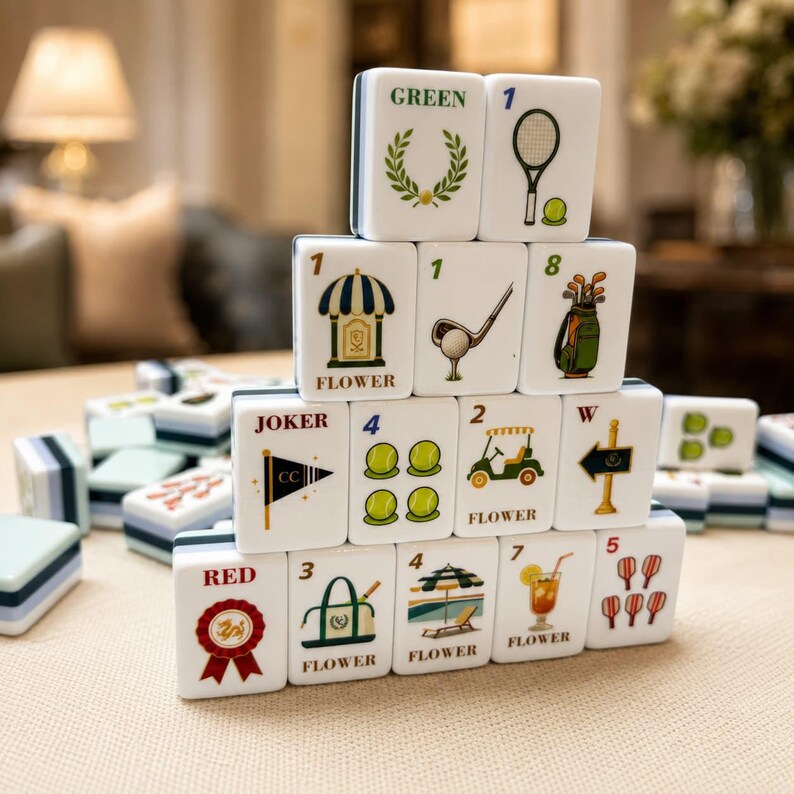 Country Club Mahjong Set, 160 Tile Golf Tennis Pickleball Acrylic Mahjong