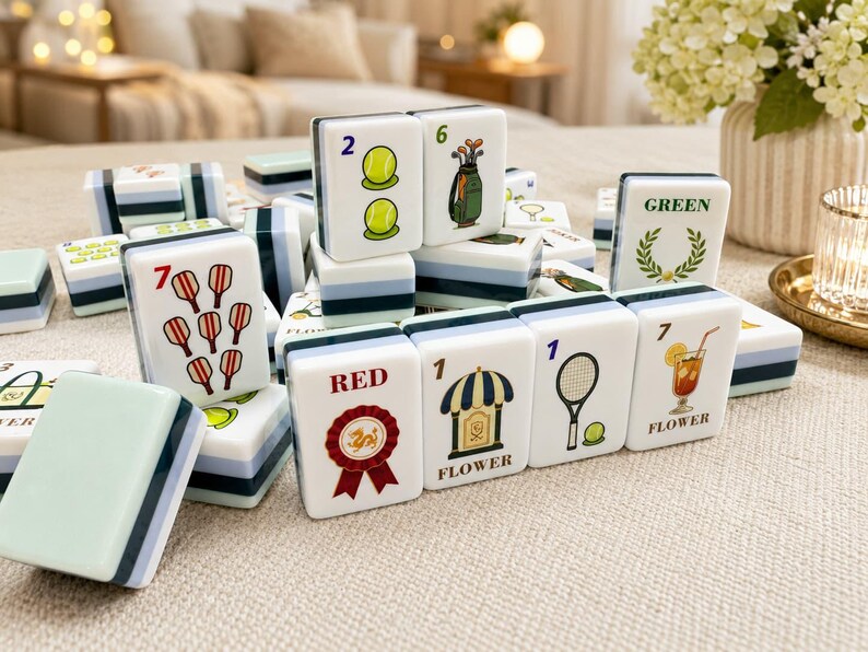 Country Club Mahjong Set, 160 Tile Golf Tennis Pickleball Acrylic Mahjong