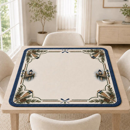 Lakeside Cabin Mahjong Mat, Personalized Rustic Log Cabin Non-Slip Table Cover