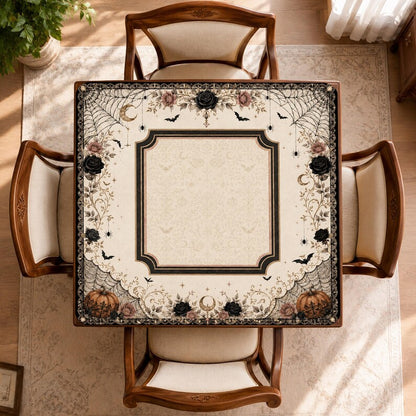 Halloween Mahjong Mat, Non-Slip Gothic Floral Table Cover, Pumpkin & Spiderweb Design