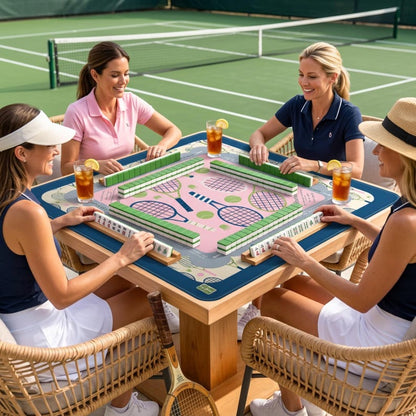 Tennis Mahjong Mat, 32x32 Non-Slip Rubber Playing Surface, Tennis Racket Design