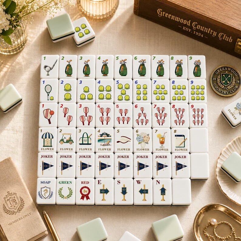 Country Club Mahjong Set, 160 Tile Golf Tennis Pickleball Acrylic Mahjong