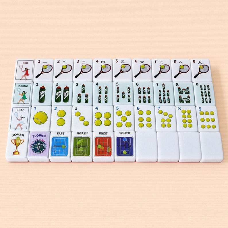 Tennis Mahjong Set, 152 Tile Custom Tennis Themed Mahjong, Unique Design