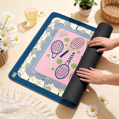 Tennis Mahjong Mat, 32x32 Non-Slip Rubber Playing Surface, Tennis Racket Design