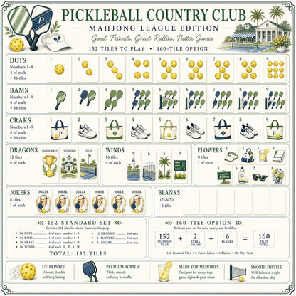 Pickleball Mahjong Game Set – Premium Acrylic 160 Tile