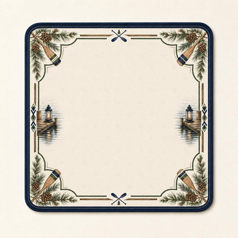Lakeside Cabin Mahjong Mat, Personalized Rustic Log Cabin Non-Slip Table Cover
