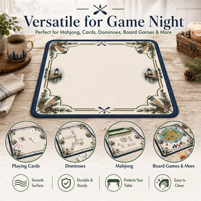 Lakeside Cabin Mahjong Mat, Personalized Rustic Log Cabin Non-Slip Table Cover
