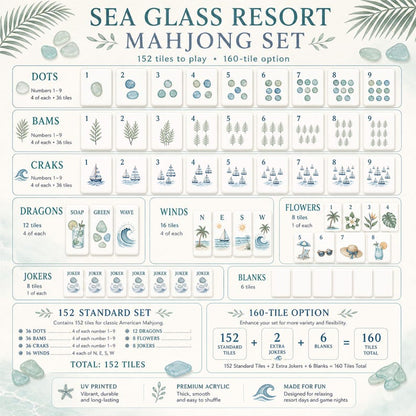 Coastal Beach Mahjong Set™ – Custom UV Printed Tiles