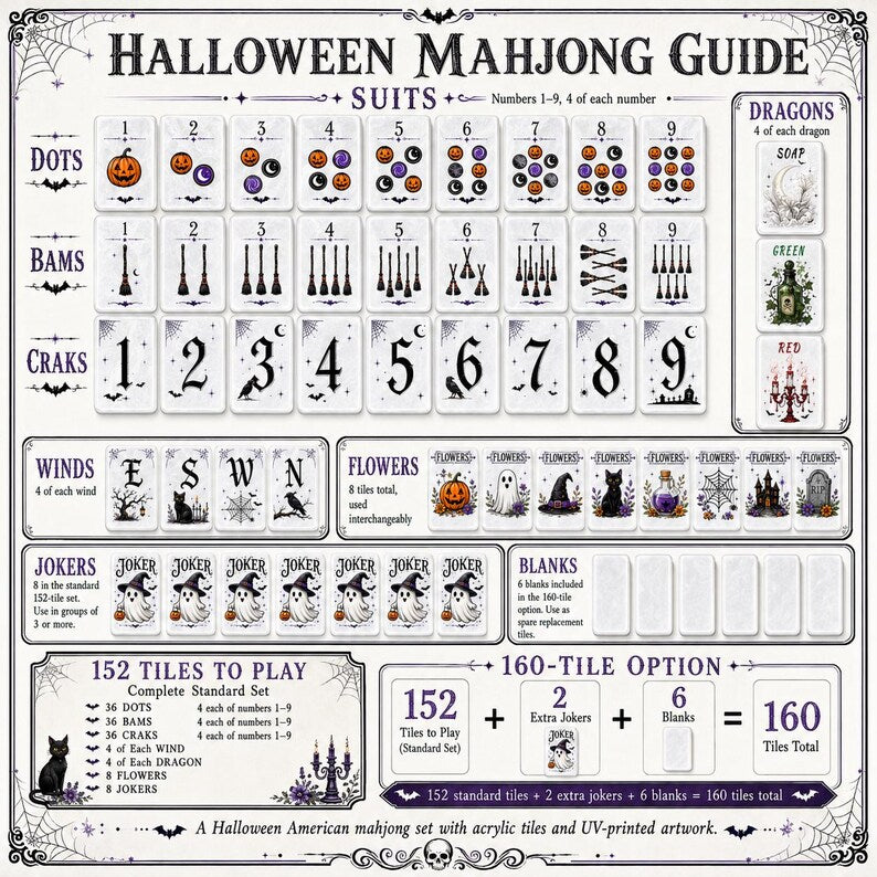 Halloween Mahjong Set, 160 Tile Custom Acrylic American Mah Jongg Tiles