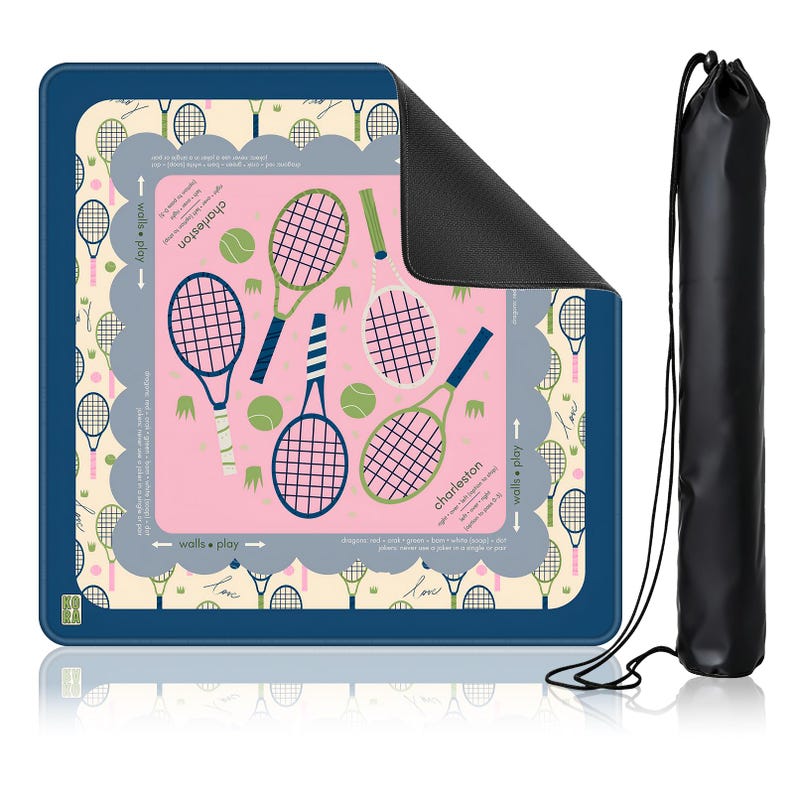 Tennis Mahjong Mat, 32x32 Non-Slip Rubber Playing Surface, Tennis Racket Design