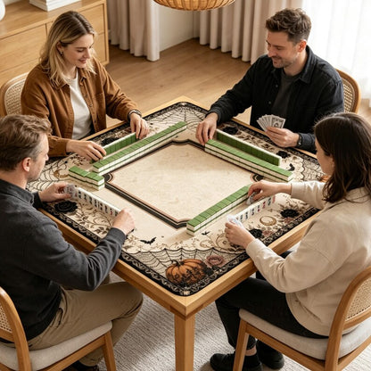 Halloween Mahjong Mat, Non-Slip Gothic Floral Table Cover, Pumpkin & Spiderweb Design