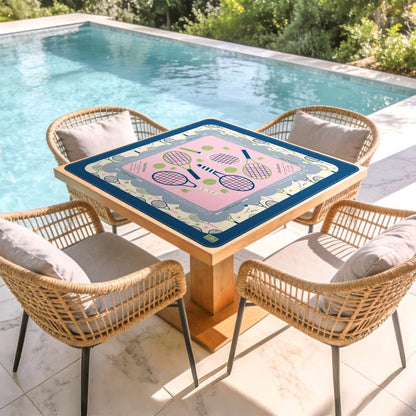 Tennis Mahjong Mat, 32x32 Non-Slip Rubber Playing Surface, Tennis Racket Design