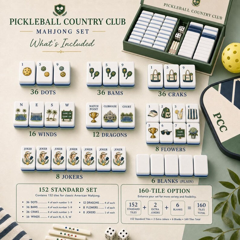 Pickleball Mahjong Game Set – Premium Acrylic 160 Tile