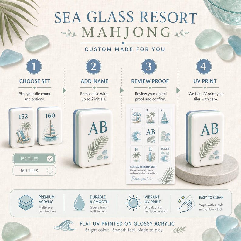 Coastal Beach Mahjong Set™ – Custom UV Printed Tiles
